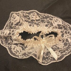Ivory Lace Bridal Garter with Satin Bow